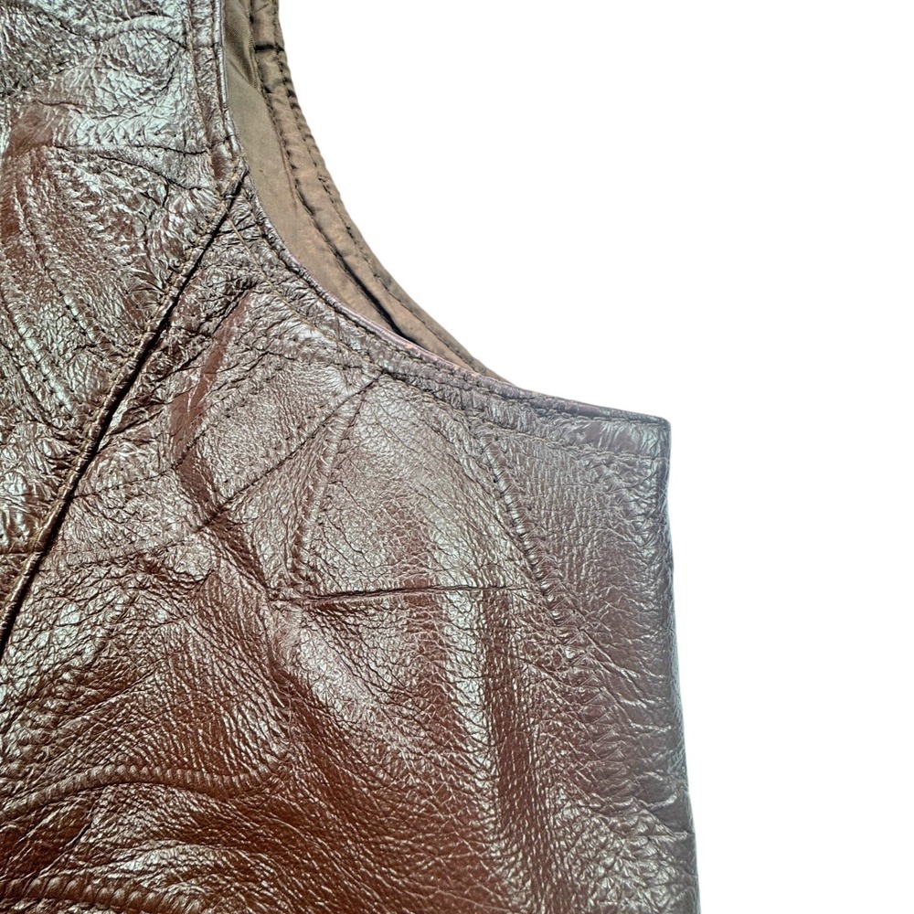 Kens Leather Patchwork Pigskin Vest Mens Large Brown Vintage Western Cowboy Bike - Picture 6 of 16